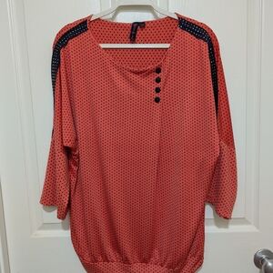 Love Pink Coral and Navy Polka Dot Blouse